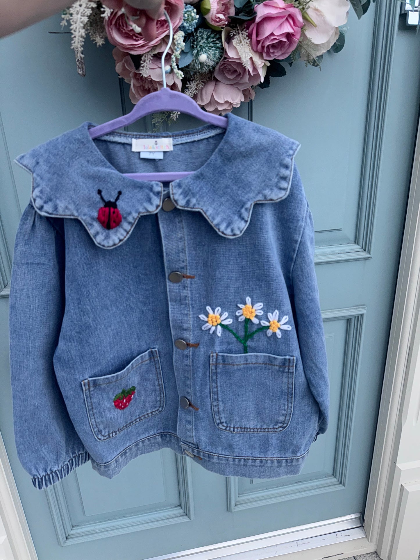 Personalised scalloped collar denim jacket