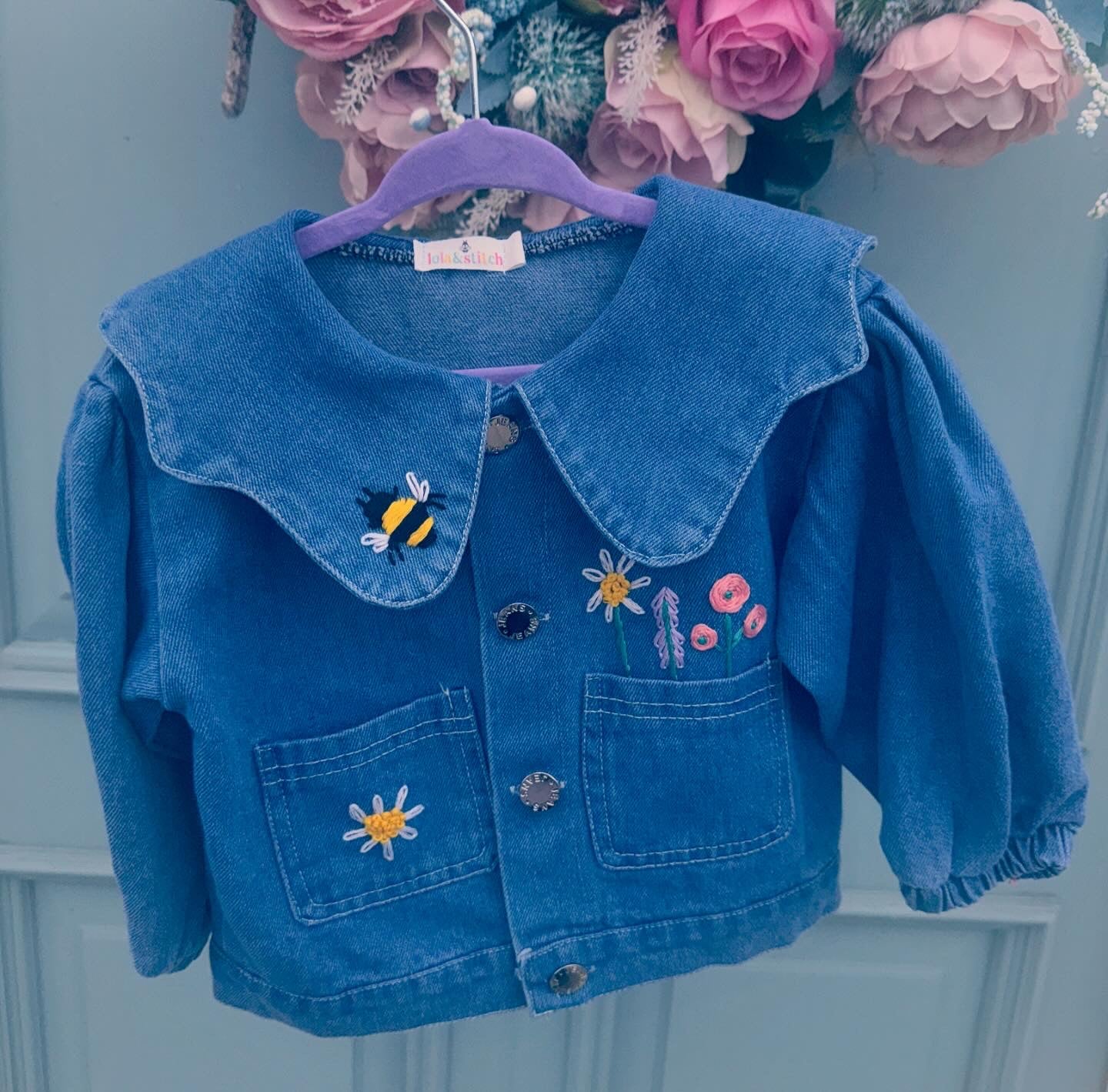 Personalised scalloped collar denim jacket