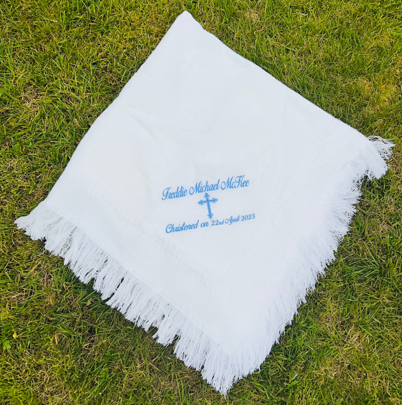 Beautiful Personalised White Christening/Baptism Shawl