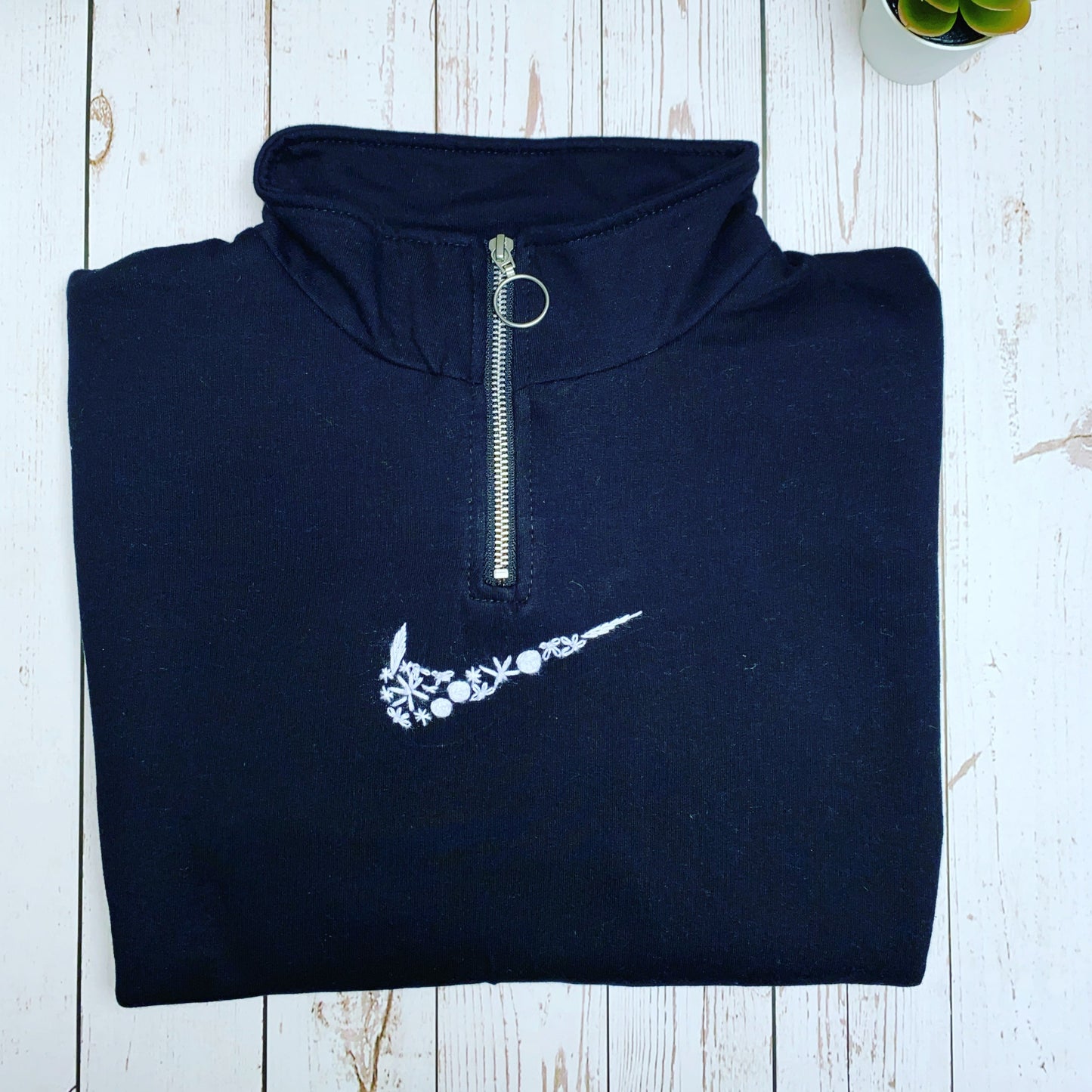 Beautiful Adults hand embroidered floral tick 1/2 zip sweatshirt..
