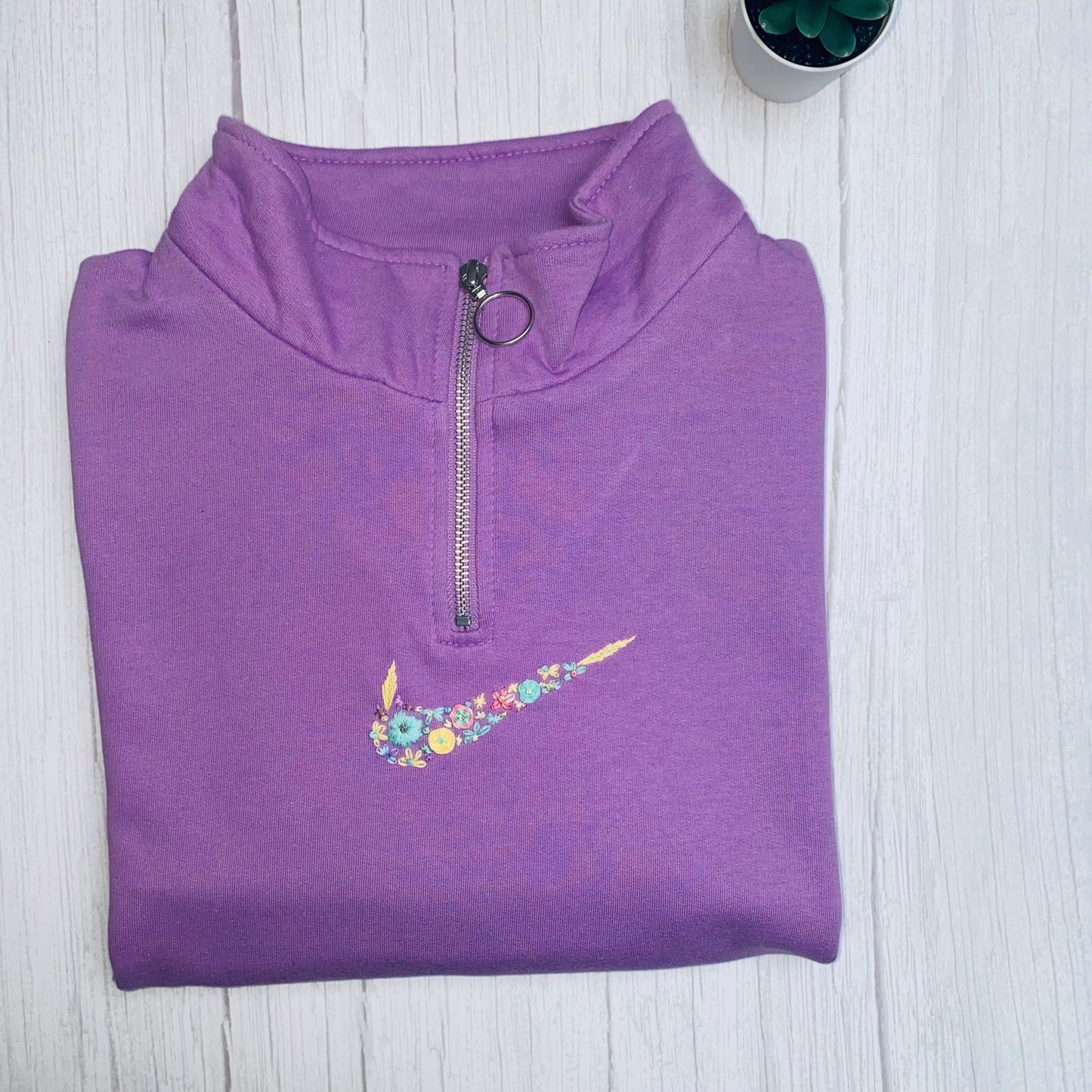 Beautiful Adults hand embroidered floral tick 1/2 zip sweatshirt..