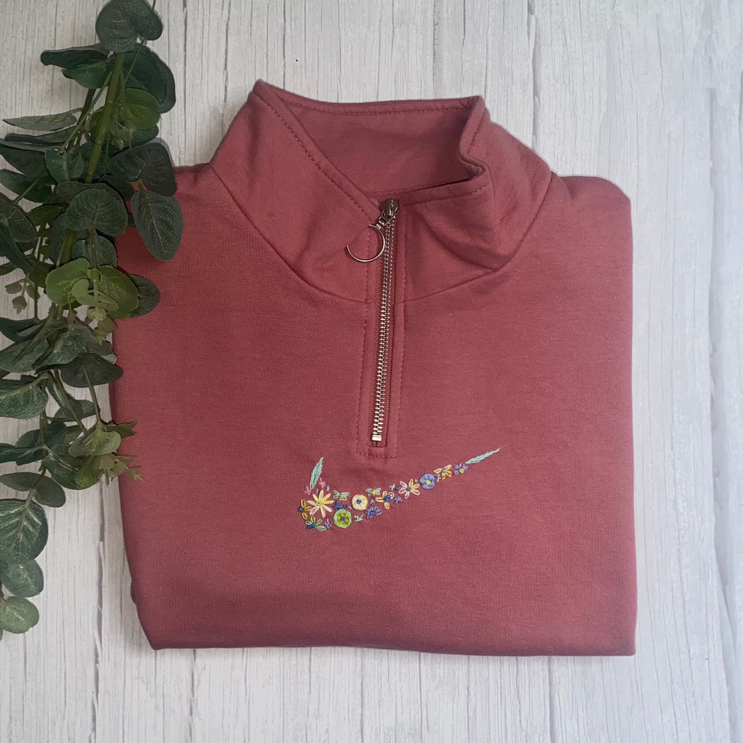 Beautiful Adults hand embroidered floral tick 1/2 zip sweatshirt..