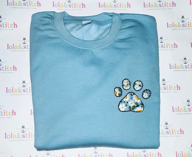 Hand embroidered Paw Print Hoodie