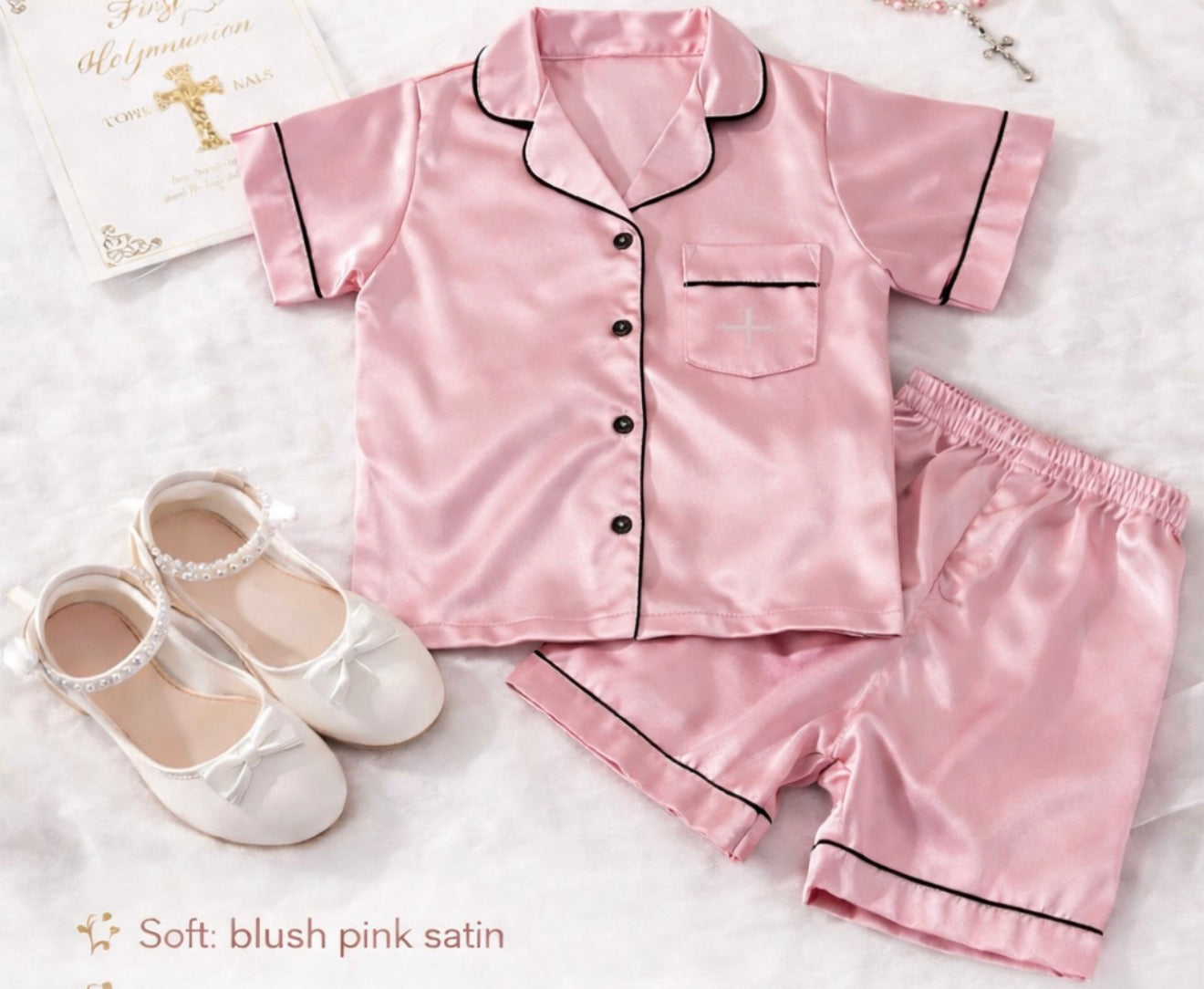 Pink satin Communion pyjamas