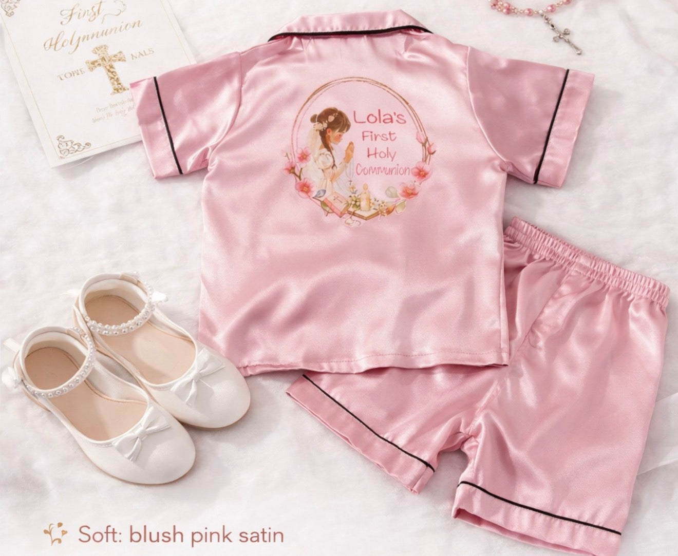 Pink satin Communion pyjamas