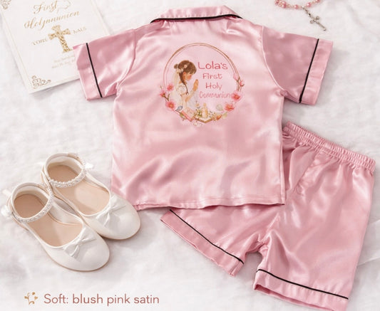Pink satin Communion pyjamas