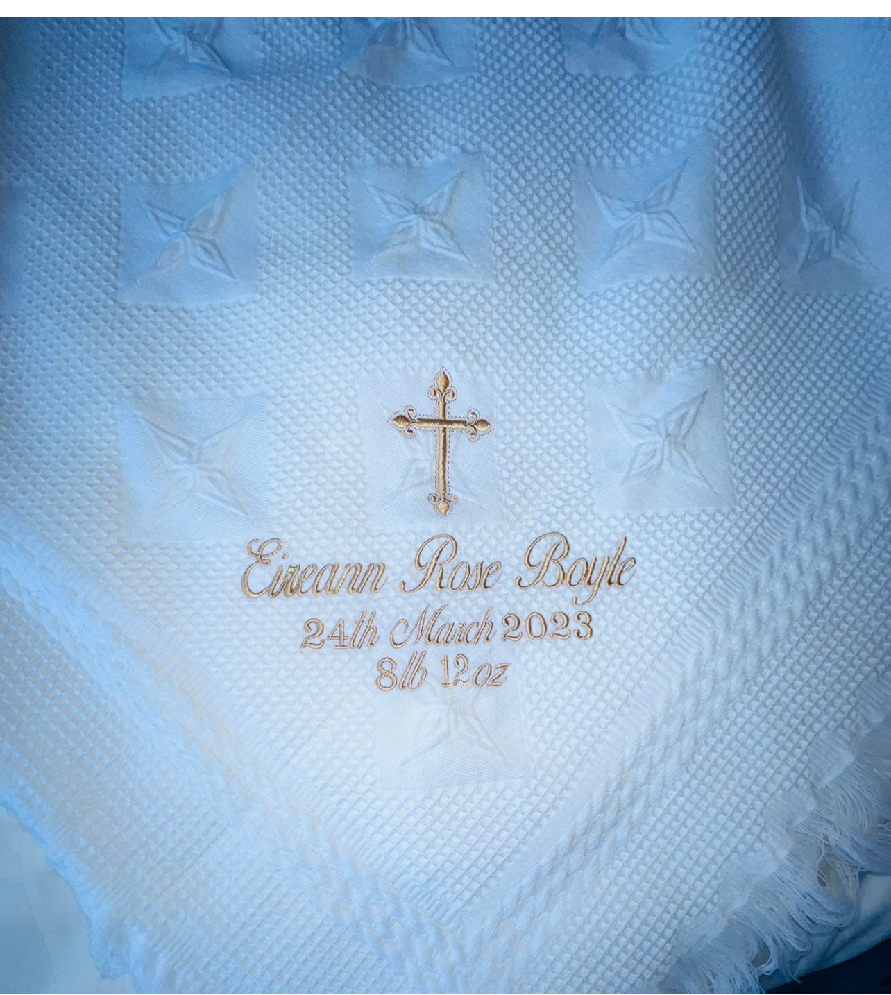 Beautiful Personalised White Christening/Baptism Shawl